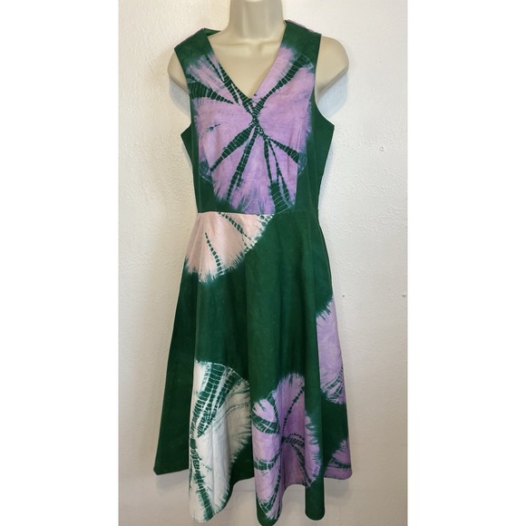 Busayo Dresses & Skirts - Busayo Belu Tie-Dyed Cotton Chambray Dress Size Large Green Midi Sleeveless‎